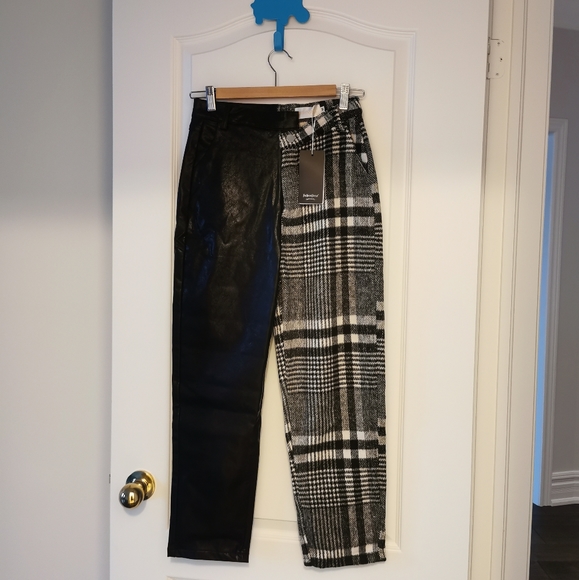 TWOTWINSTYLE Highwaist Asymmetrical Wool & PU pant - Picture 4 of 13